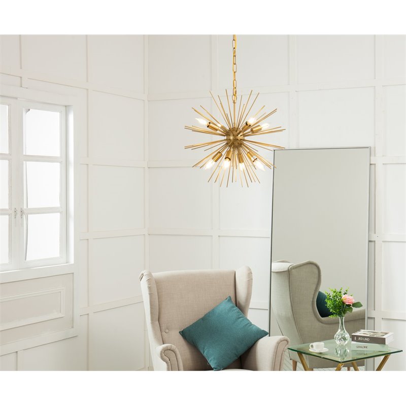 Living District Timber 8-Light Mid-Century Metal Pendant in Brass