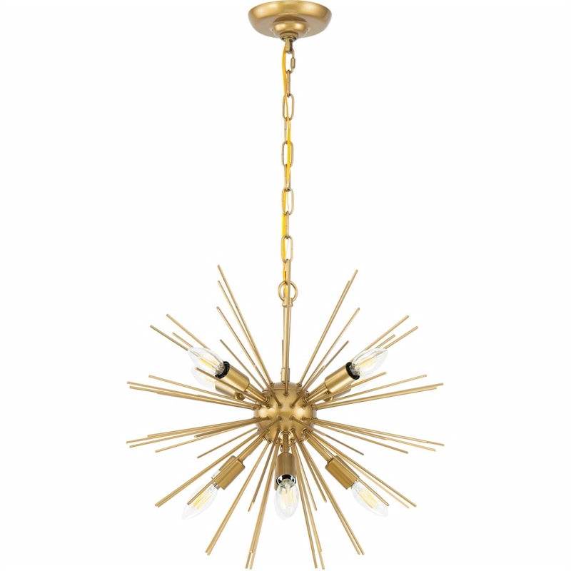 Living District Timber 8-Light Mid-Century Metal Pendant in Brass