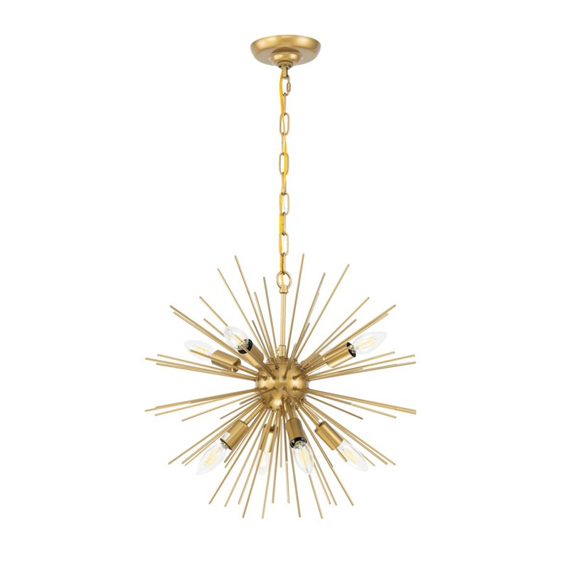 Living District Timber 8-Light Mid-Century Metal Pendant in Brass