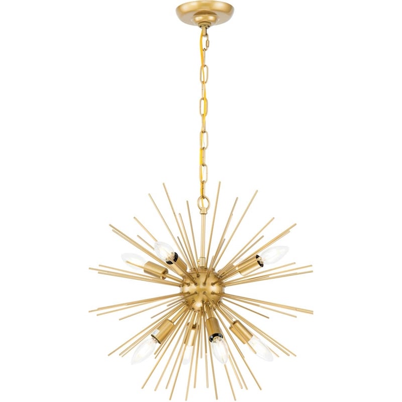 Living District Timber 8-Light Mid-Century Metal Pendant in Brass