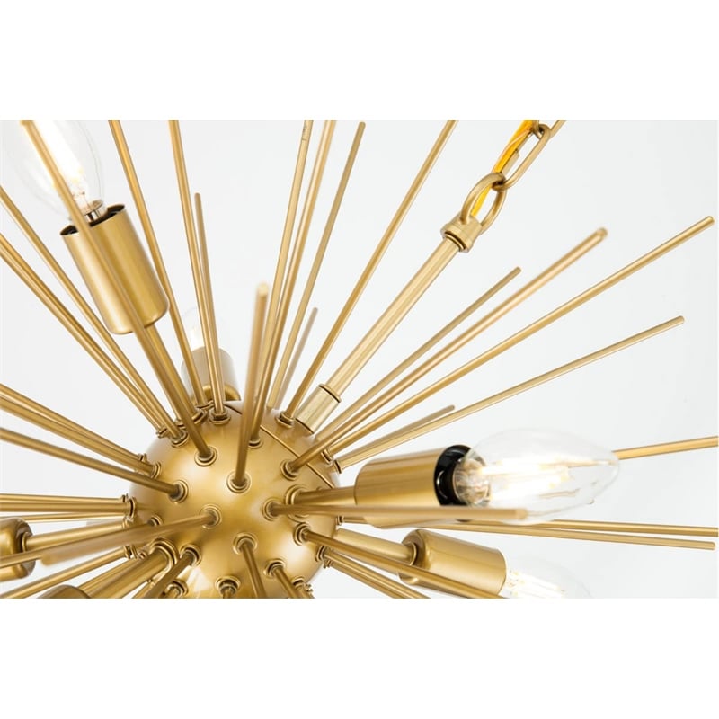 Living District Timber 8-Light Mid-Century Metal Pendant in Brass
