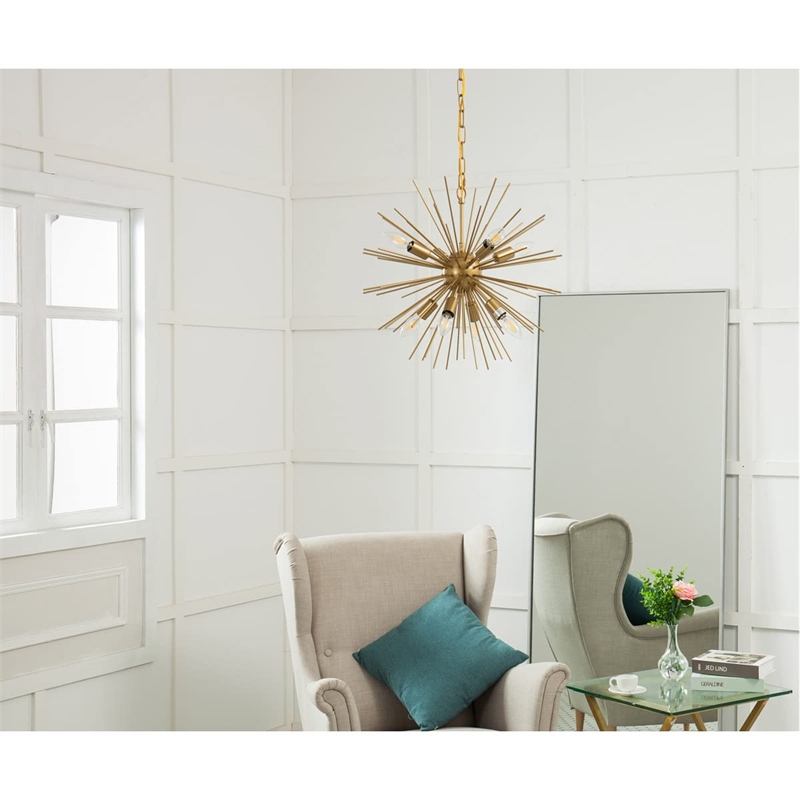 Living District Timber 8-Light Mid-Century Metal Pendant in Brass