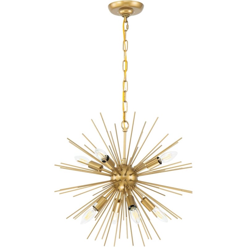 Living District Timber 8-Light Mid-Century Metal Pendant in Brass