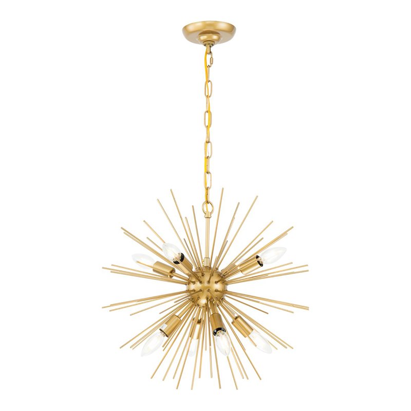 Living District Timber 8-Light Mid-Century Metal Pendant in Brass