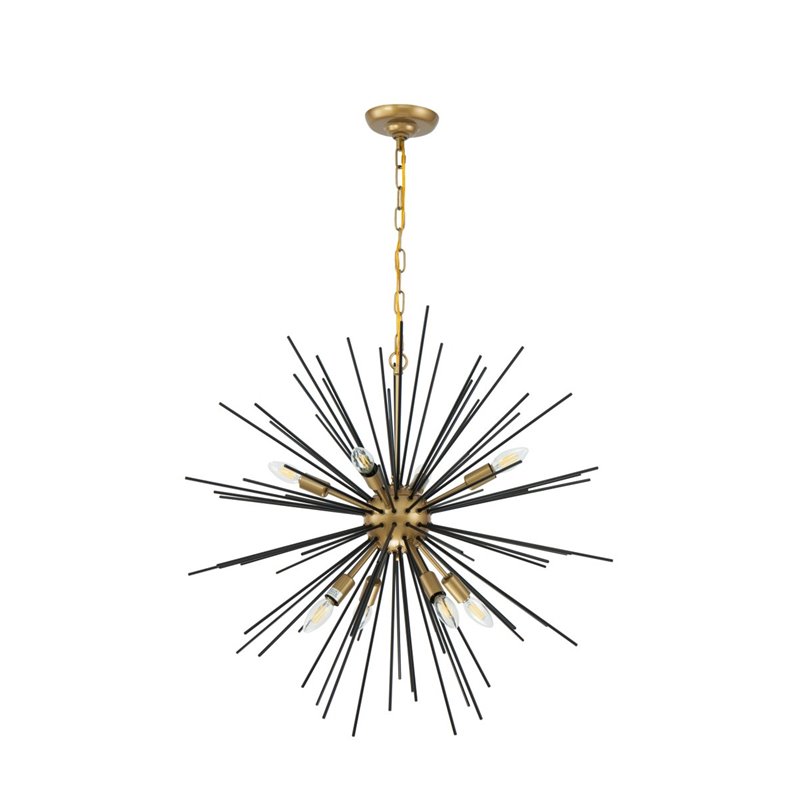 Living District Timber 8-Light Metal Pendant in Brass and Black