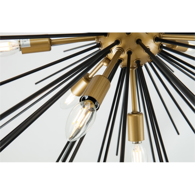 Living District Timber 8-Light Metal Pendant in Brass and Black