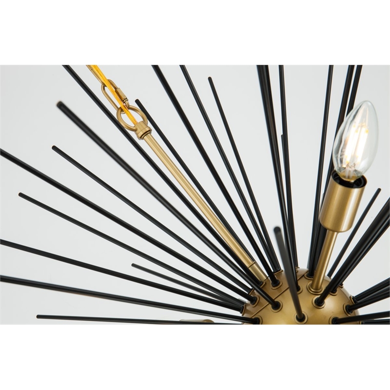 Living District Timber 8-Light Metal Pendant in Brass and Black