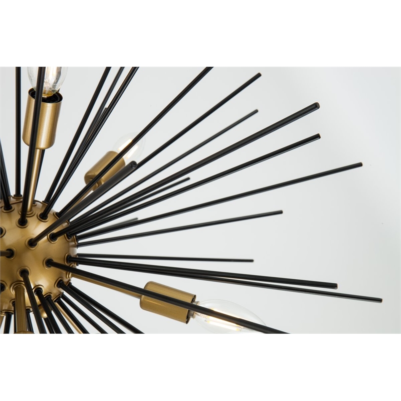 Living District Timber 8-Light Metal Pendant in Brass and Black
