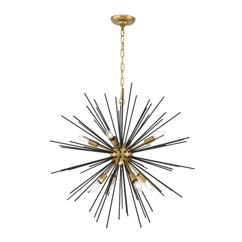 Living District Timber 8-Light Metal Pendant in Brass and Black