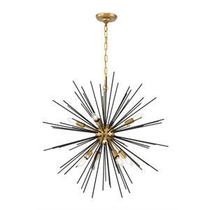 Living District Timber 8-Light Metal Pendant in Brass and Black