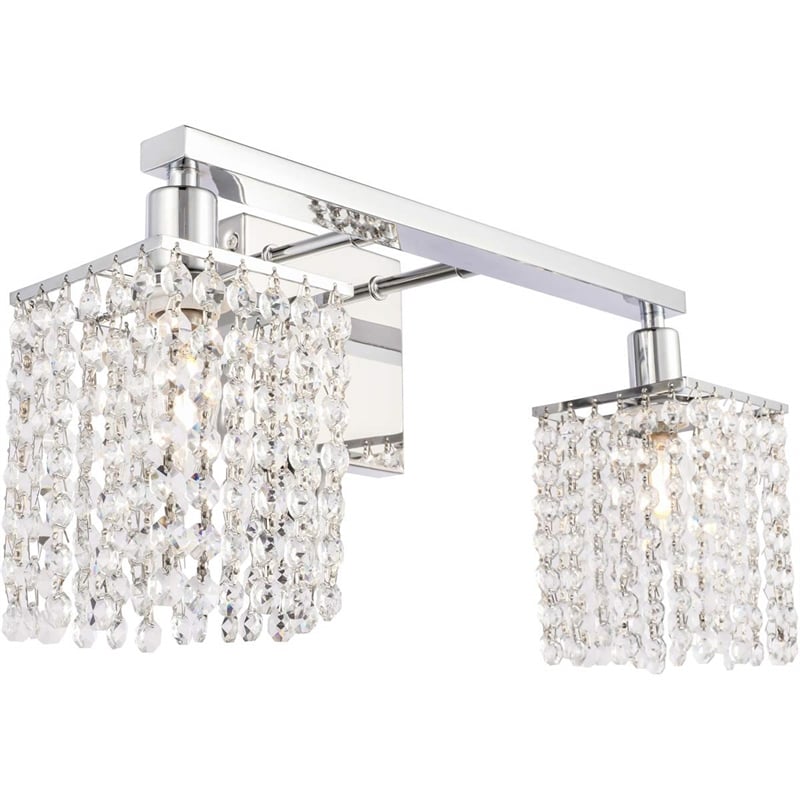 Living District Phineas 2-Light Metal Wall Sconce in Chrome and Clear Crystals