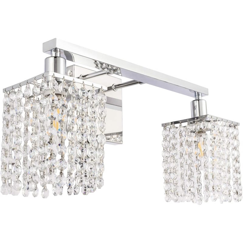 Living District Phineas 2-Light Metal Wall Sconce in Chrome and Clear Crystals