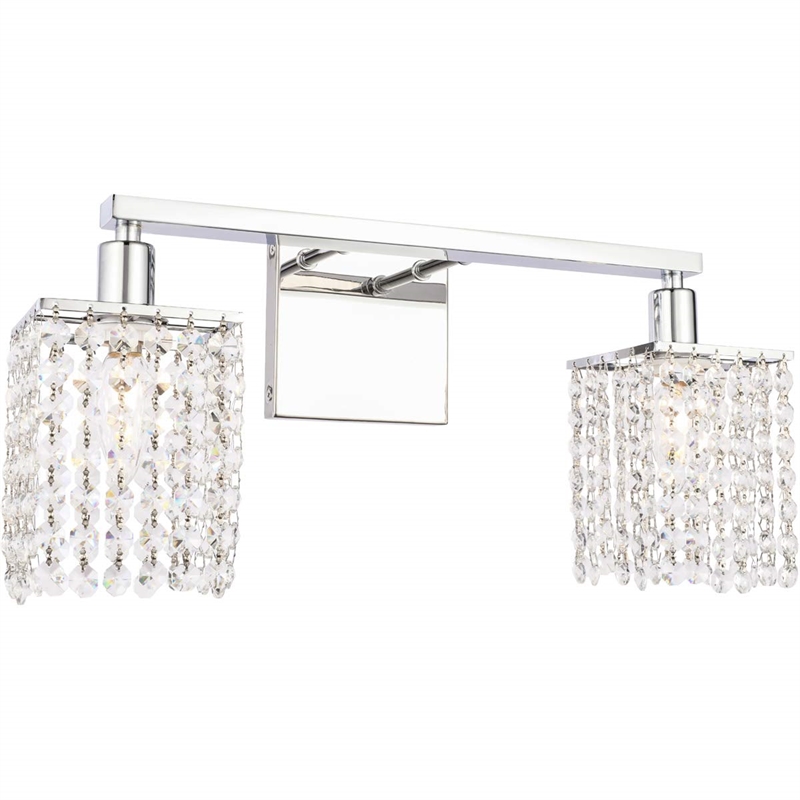 Living District Phineas 2-Light Metal Wall Sconce in Chrome and Clear Crystals