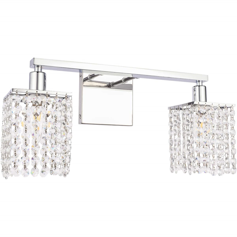 Living District Phineas 2-Light Metal Wall Sconce in Chrome and Clear Crystals