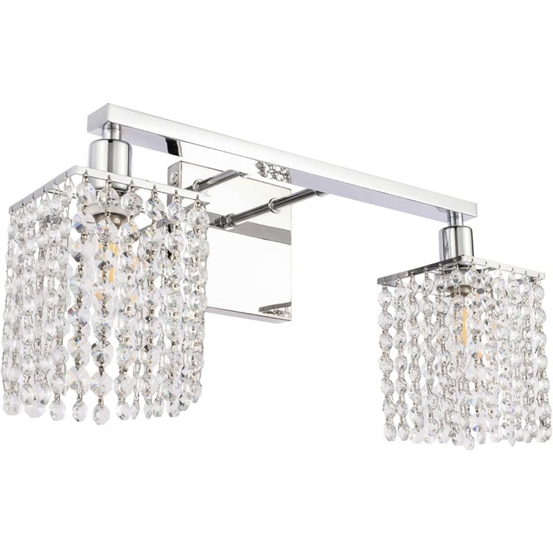 Living District Phineas 2-Light Metal Wall Sconce in Chrome and Clear Crystals