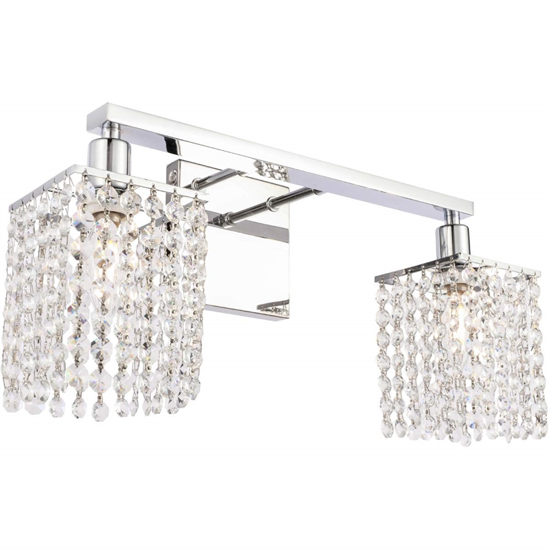 Living District Phineas 2-Light Metal Wall Sconce in Chrome and Clear Crystals