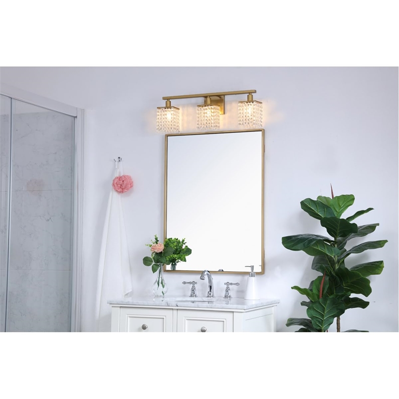 Living District Phineas 3-Light Metal Wall Sconce in Brass and Clear Crystals