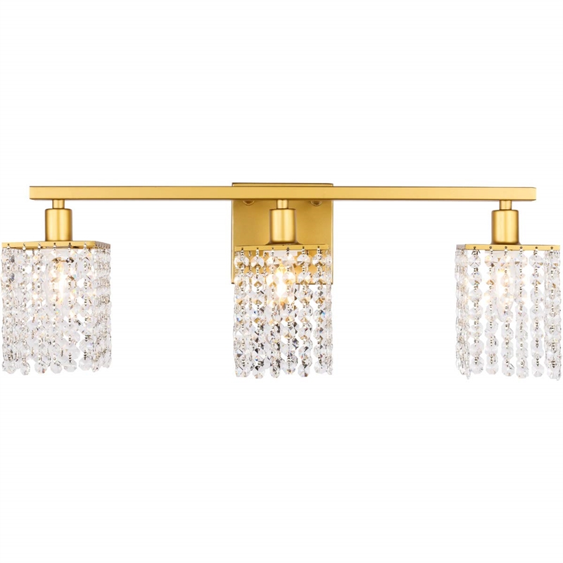 Living District Phineas 3-Light Metal Wall Sconce in Brass and Clear Crystals