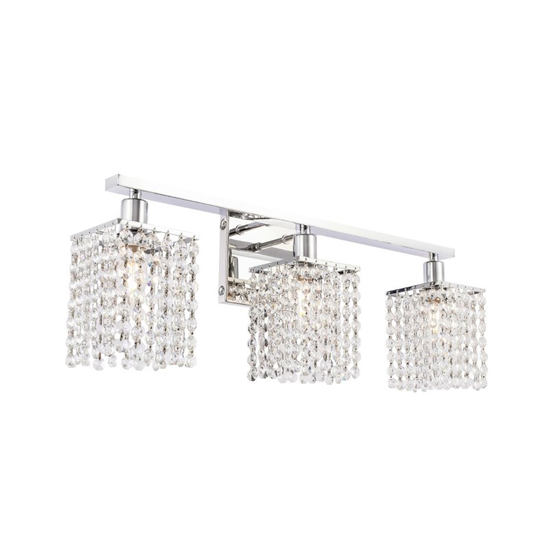 Living District Phineas 3-Light Mid-Century Metal Wall Sconce in Chrome/Clear