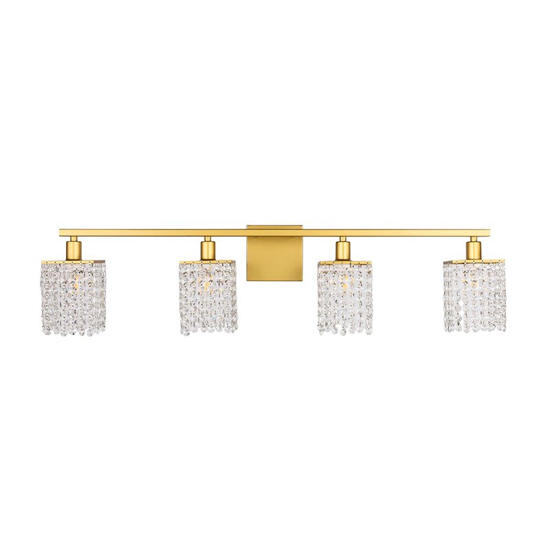 Living District Phineas 4-Light Metal Wall Sconce in Brass and Clear Crystals