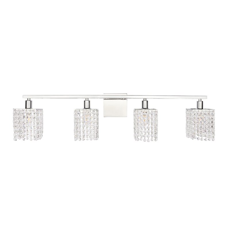 Living District Phineas 4-Light Metal Wall Sconce in Chrome and Clear Crystals
