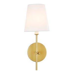 Living District Mel 1-Light Metal & Fabric Wall Sconce in Brass/White