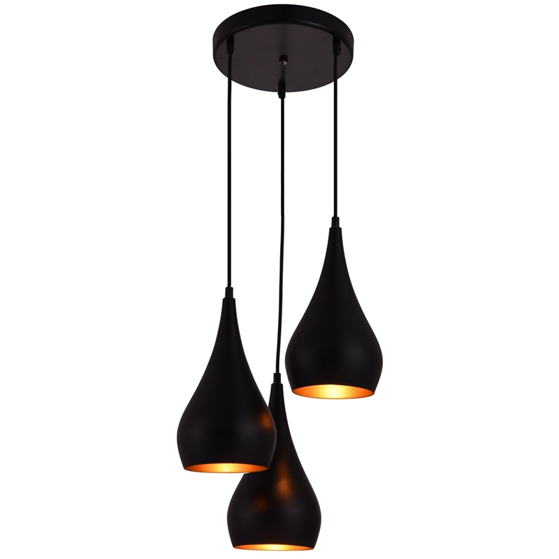 Living District Nora 3 Light Transitional Aluminum Pendant in Black