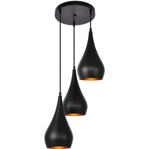 Living District Nora 3 Light Transitional Aluminum Pendant in Black