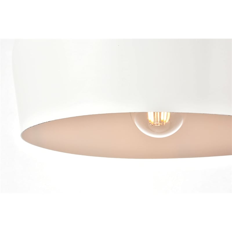 Living District Nora 1 Light Aluminum Pendant in White & Natural Wood
