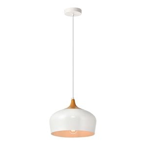 living district nora 1 light aluminum pendant in white & natural wood