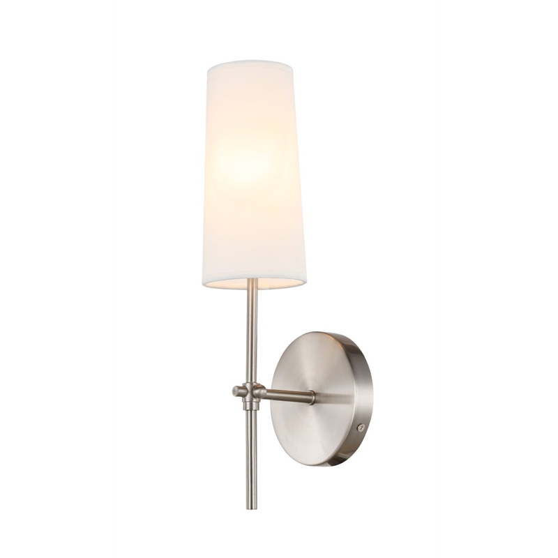 Living District Mel 1-Light Metal & Fabric Wall Sconce in Burnished Nickel/White