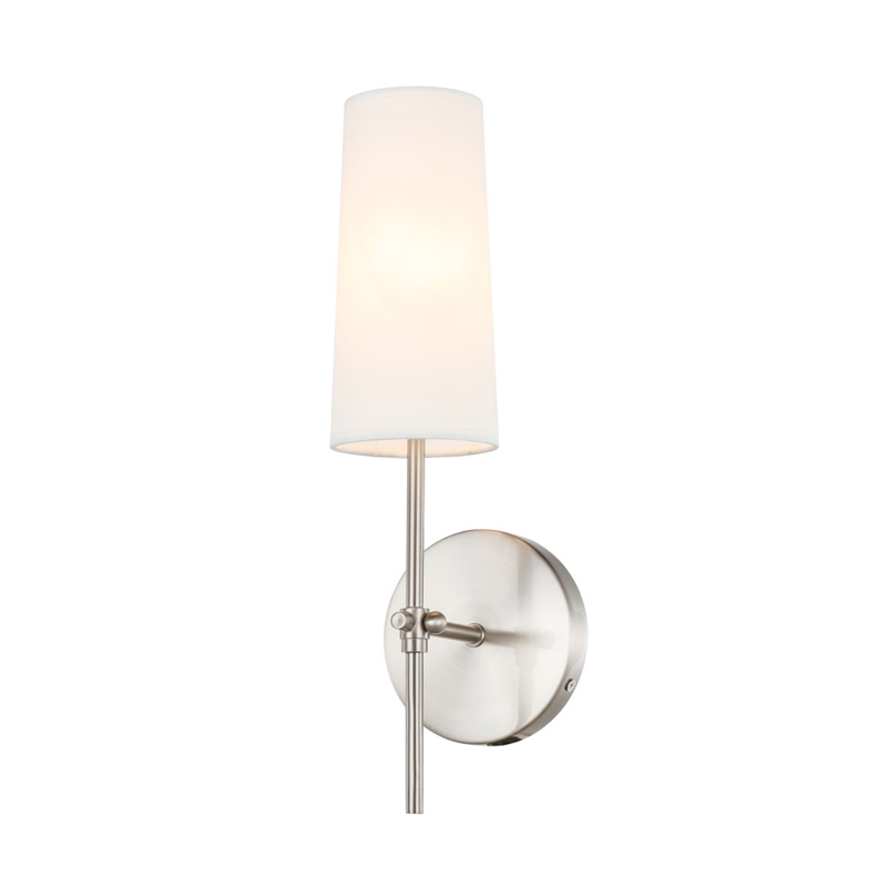 Living District Mel 1-Light Metal & Fabric Wall Sconce in Burnished Nickel/White