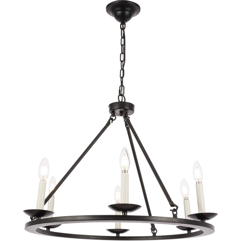 Living District Maine 6-Light Mid-Century Metal Chandelier in Black