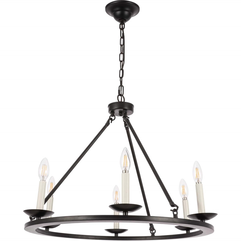 Living District Maine 6-Light Mid-Century Metal Chandelier in Black