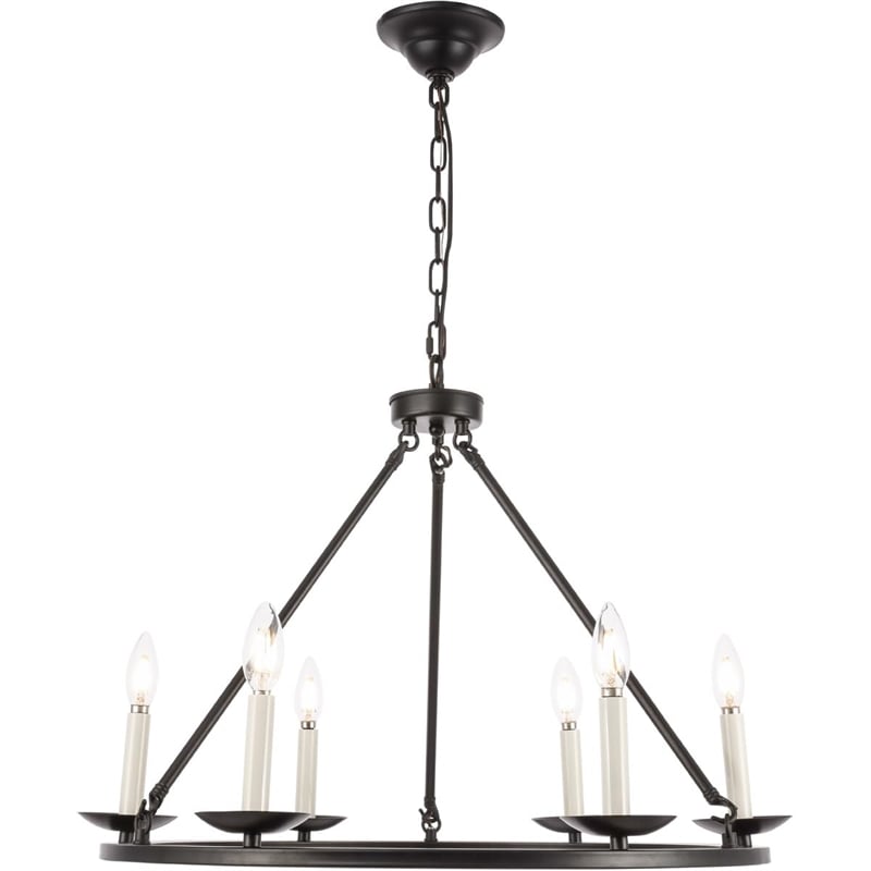 Living District Maine 6-Light Mid-Century Metal Chandelier in Black