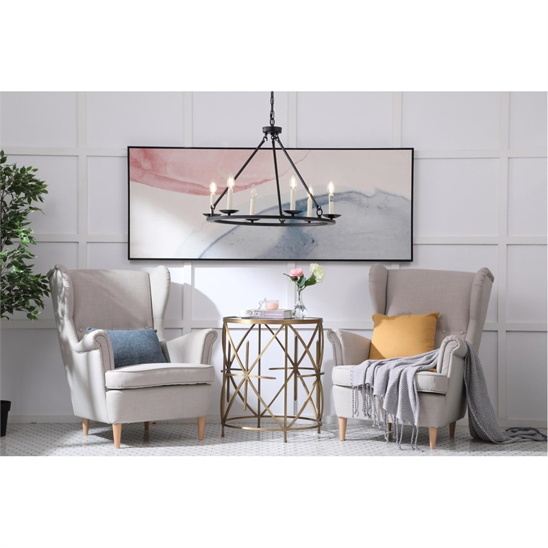 Living District Maine 6-Light Mid-Century Metal Chandelier in Black