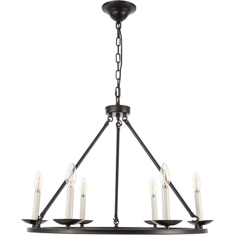 Living District Maine 6-Light Mid-Century Metal Chandelier in Black