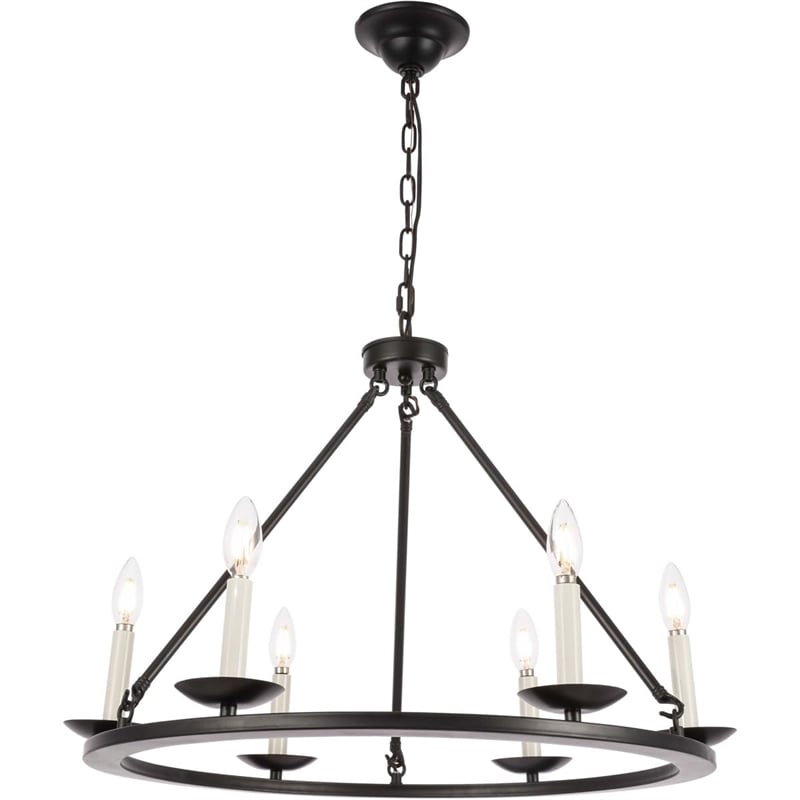 Living District Maine 6-Light Mid-Century Metal Chandelier in Black