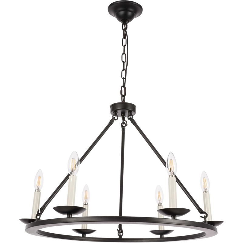 Living District Maine 6-Light Mid-Century Metal Chandelier in Black