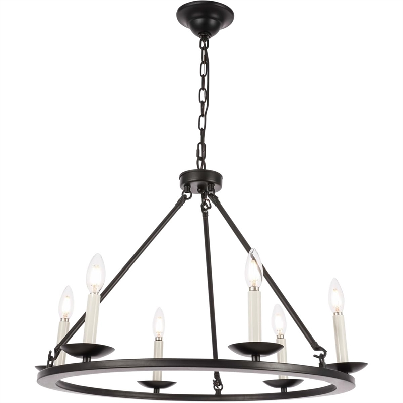 Living District Maine 6-Light Mid-Century Metal Chandelier in Black