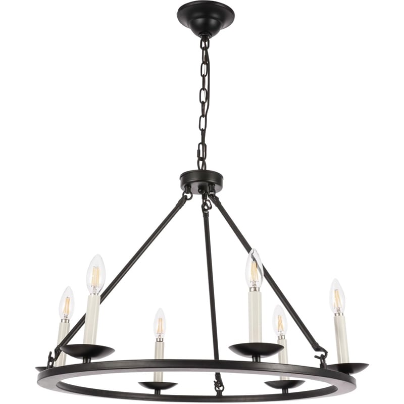 Living District Maine 6-Light Mid-Century Metal Chandelier in Black