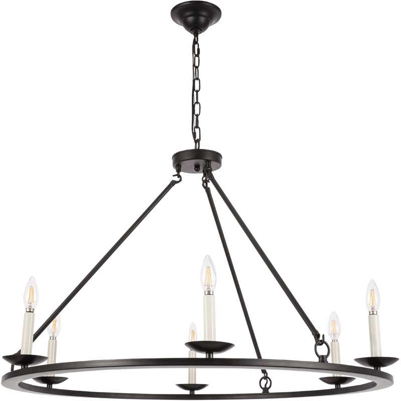 Living District Maine 6-Light Mid-Century Metal Chandelier in Black Finish