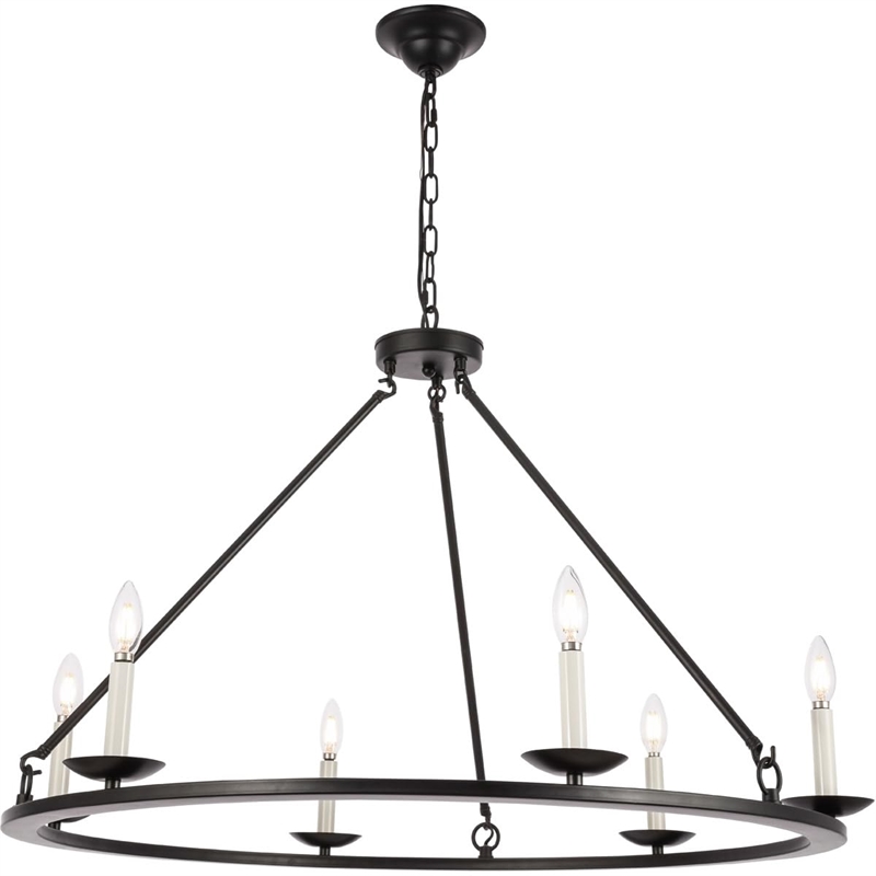 Living District Maine 6-Light Mid-Century Metal Chandelier in Black Finish