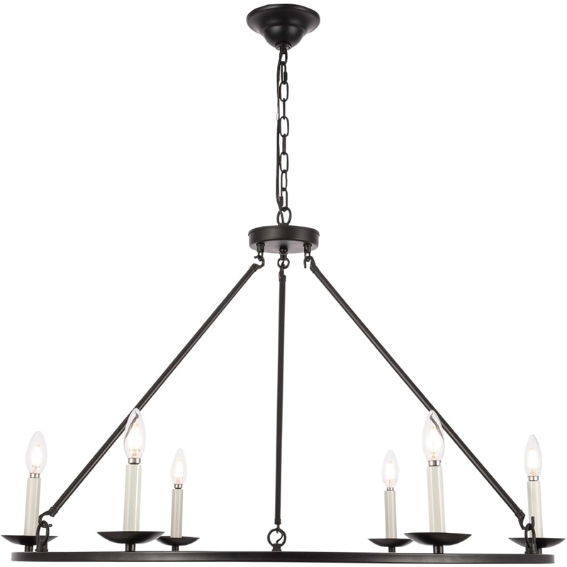 Living District Maine 6-Light Mid-Century Metal Chandelier in Black Finish