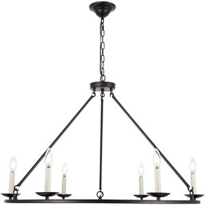 Living District Maine 6-Light Mid-Century Metal Chandelier in Black Finish
