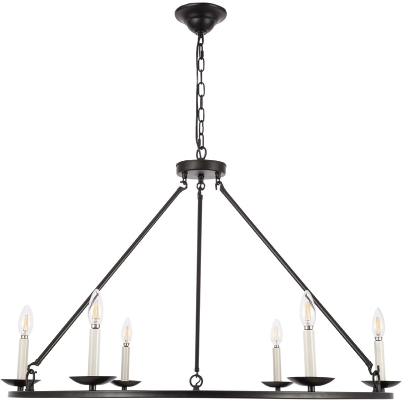 Living District Maine 6-Light Mid-Century Metal Chandelier in Black Finish