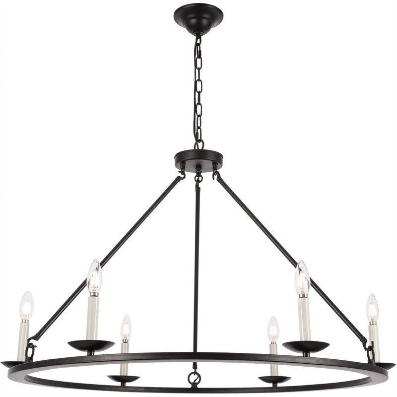 Living District Maine 6-Light Mid-Century Metal Chandelier in Black Finish