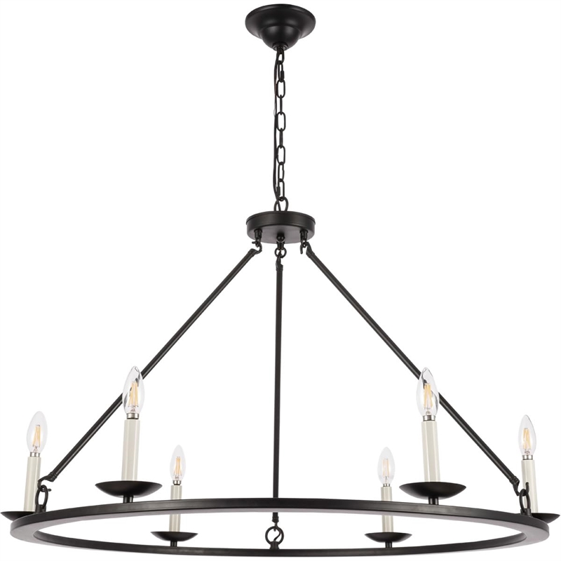 Living District Maine 6-Light Mid-Century Metal Chandelier in Black Finish