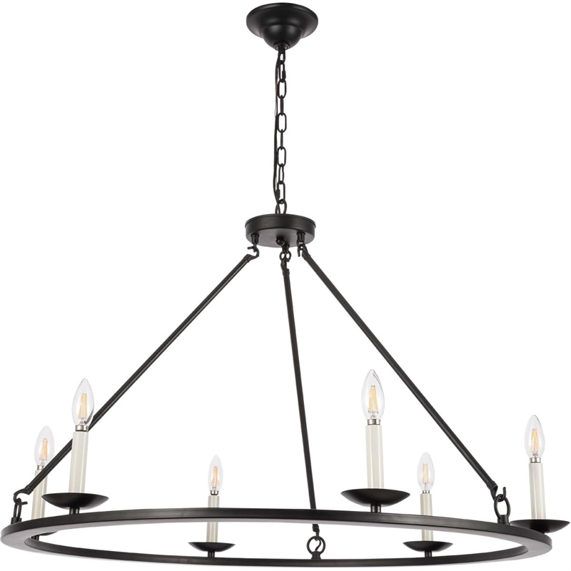 Living District Maine 6-Light Mid-Century Metal Chandelier in Black Finish