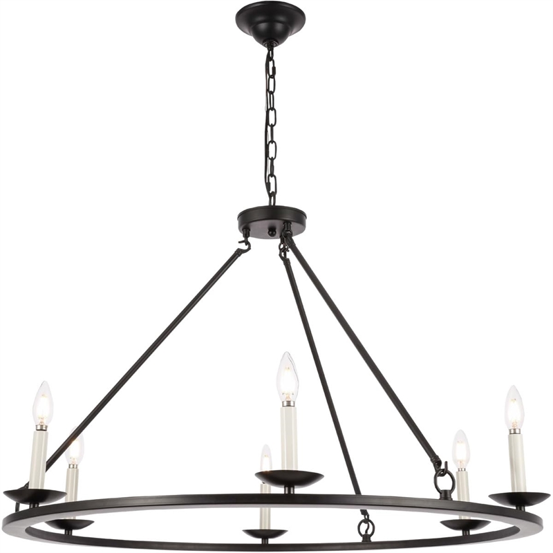 Living District Maine 6-Light Mid-Century Metal Chandelier in Black Finish